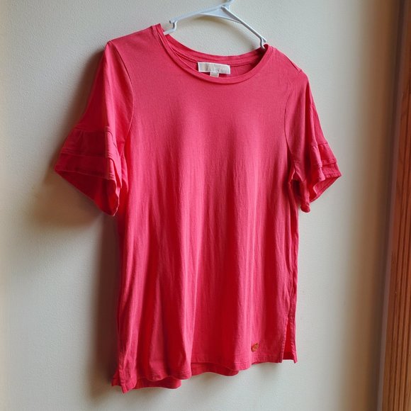 MICHAEL Michael Kors Hot Pink Ruffled Short Sleeve T-Shirt Size Small - Picture 4 of 16
